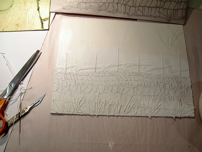 Starting-collagraph-plate-Devon-Hedge-Bank-by-Lynn-Bailey-11-12-2010-14-44-32